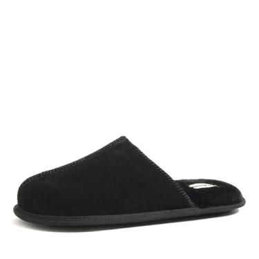 Imagem de Dearfoams Pantufa masculina de camurça genuína para uso interno e externo com espuma viscoelástica Bradford Scuff House, Preto, 41