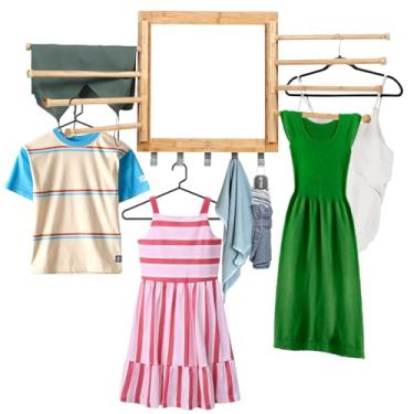 Imagem de Nestive Suporte de parede de bambu para secar roupa – Secador de roupas dobrável dobrável com 8 braços e 5 ganchos, suporte para secadora de roupa que economiza espaço, 50 cm, capacidade de 36 kg