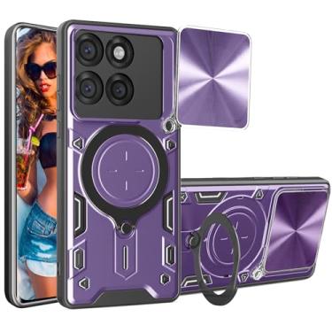 Imagem de Ephoou Capa para Motorola Edge 60 Pro com suporte de anel magnético, lente de câmera deslizante integrada - capa resistente à prova de choque de grau militar para Edge 60 Pro JS-roxo