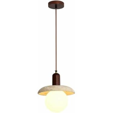 Imagem de Candeeiro pendente moderno minimalista vintage madeira travertino amarelo lâmpada pendurada vidro leitoso esférico