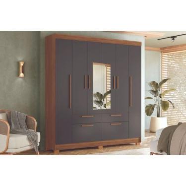 Imagem de Guarda Roupa Casal 6 Portas (2 C/ Espelho) E 4 Gavetas C/ Pés Guarapuava 6.4 Jatobá/grafite - Santos Andirá