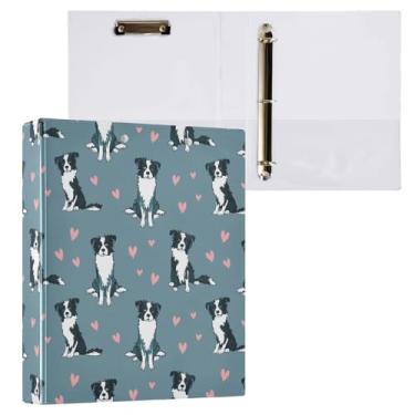Imagem de Fichário fofo com 3 anéis de collie e corações rosa com 3 argolas decorativas de 3,8 cm com prancheta e 3 bolsos transparentes, comporta 200 folhas de papel tamanho A4 à prova d'água para escola