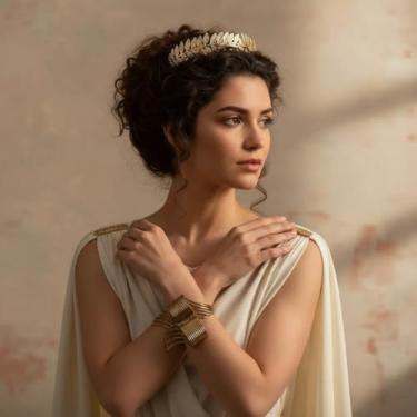 Imagem de Kit P/Fantasia De Deusa Grega Romana C/ 1 Tiara 2 Braceletes Mola Metal Festas
