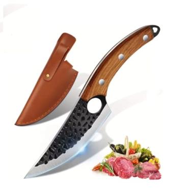 Imagem de Faca Cutelo Artesanal para Churrasco, 25cm Lâmina em Aço Inox, Cabo em Madeira, com Bainha em Couro