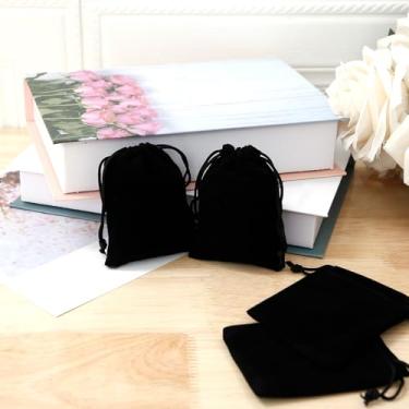 Imagem de 100 peças grandes sacos de presente de veludo com cordão, bolsas de joias de tecido de veludo com cordão para embalagem de presente, armazenamento de lembrancinhas de festa de casamento de Natal