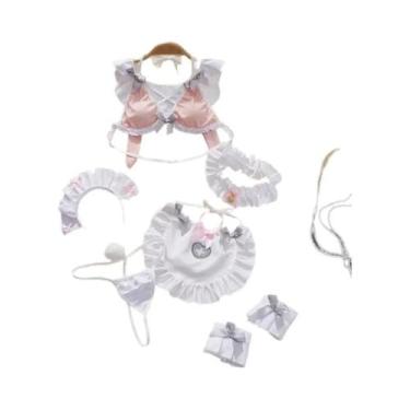 Imagem de Conjunto De Top Cropped Sem Mangas Com Babados Rosa E Saia Mini Em 2 P