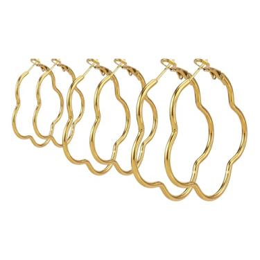 Imagem de Conjunto de brincos de argola de ouro para mulheres, brincos de argola grande e grossos, hipoalergênicos, grandes, argolas de coração, flor, redondo, moderno, argolas, brincos, pilhas, joias Y2k