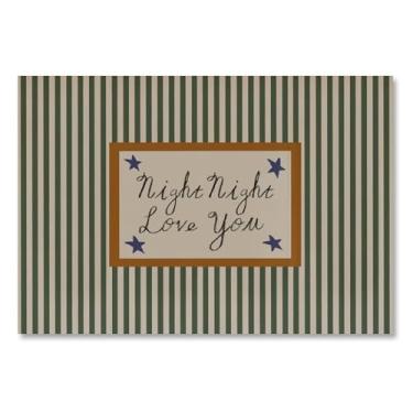 Imagem de Night Night Love You Arte de parede retrô listrada neutra estética impressão lembrete diário positivo meados do século pôster imagem vintage quarto sala de estar berçário decoração de escritório 30,5