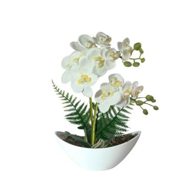 Imagem de Plantas Artificiais Decorativas, Arranjo De Orquídea Artificial Toque Natural Luxo Decoração(Branca)