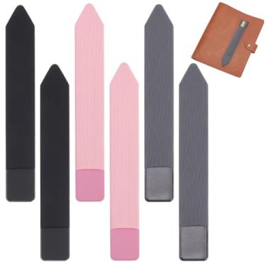 Imagem de PLIGREAT 6 porta-lápis adesivos, 19 cm, preto, universal, para canetas, bolso elástico, para várias canetas, compatível com tablets Pad, 3 cores