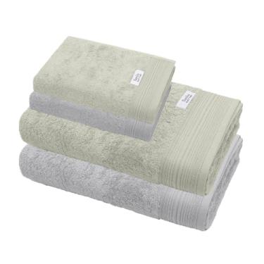 Imagem de Jogo de Toalha De Banho e Rosto, Gigante, 4 Pe�as, 100% Bambu Natural, Buettner, Alta Absor��o, Toque Aveludado, Altihaus (Prata/Verde Lima)