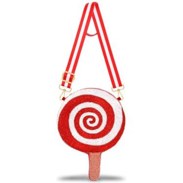 Imagem de Bolsa de ombro feminina com contas de bengala, pirulito, bolsa tiracolo para fantasia Candyland, acessórios de Natal, presentes, Branco A