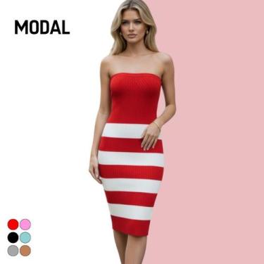 Imagem de Vestido sem alça Tricot Modal Premium Verão - Vitrine Collection, Verm