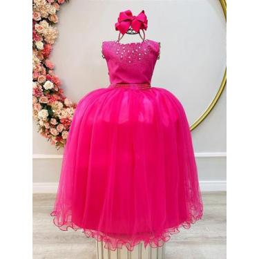Imagem de Vestido Infantil Damas de Honra Longo Pink com Strass e Pérolas - Fabu