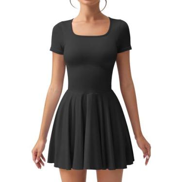 Imagem de Vestido feminino OQQ com gola quadrada e bainha com babados, mini pret