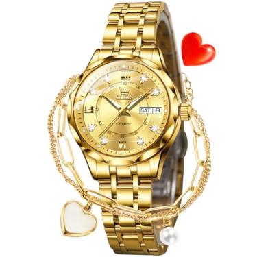 Imagem de OLEVS Relógios femininos luxuosos diamantes mecânicos automáticos vestido de pulso dois tons data dia, 6727: OURO