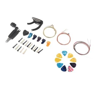 Imagem de Acouto Pinos de Ponte de Guitarra Kit de Acessórios de Guitarra 3 Conjuntos de Cordas de Metal Palhetas de Enrolador de Pino de Ponte Pacote de Reposição para Acústica Instrumentos Musicais /