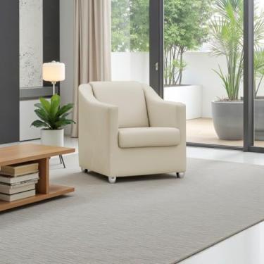 Imagem de Poltrona Para Sala Decorativa Cadeira Reforçada Para Recepção Consultório Escritório Pé Cromado - Clique E Decore (Bege)