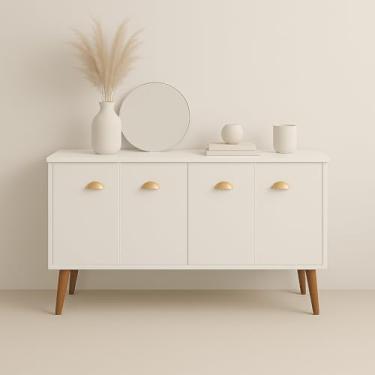 Imagem de Buffet com 4 Portas e Design Retrô Moderno – Móvel de Armazenamento para Sala de Jantar ou Estar (BRANCO)