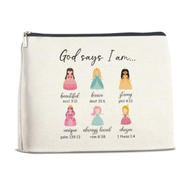 Imagem de Bolsa de maquiagem de princesa cristã para mulheres e meninas, bolsa inspiradora de cosméticos para viagem