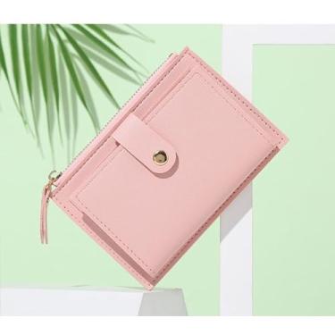 Imagem de Carteira pequena feminina de couro PU fina moderna compacta para cartões de dinheiro para mulheres, rosa, Estilo retrô