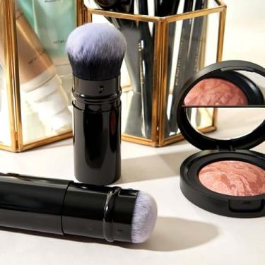 Imagem de Pincel de maquiagem retrátil com capa, pincel protetor solar portátil com base em pó, para maquiagem de todos os rostos e base para maquiagem facial líquida, creme e pó - preto