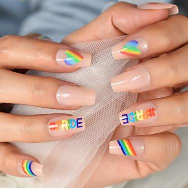 Imagem de Short Press On Nails - Balé Pequenas Unhas Postiças Arco-íris Naturais Feliz, Acabamento Brilhante para Festa e Diário, Reutilizável 12 Tamanhos - 24 Kit de Unhas com Abas de Cola