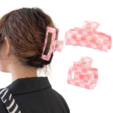 Imagem de 2 peças de clipes de cabelo rosa para tabuleiro de xadrez retangulares para cabelo grosso clipe de mandíbula grande