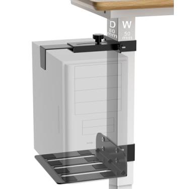 Imagem de Suporte para PC sob a mesa – sem capacidade de perfuração de 18 kg, suporte de CPU embaixo da mesa, altura e largura ajustáveis, suporte de PC de perna de mesa de fixação para mesas em pé (serve para