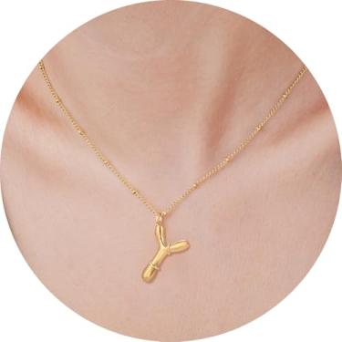 Imagem de Colar com inicial feminina, banhado a ouro 18 K, pingente de letra escultural, alfabeto A a Z, joia personalizada, 18+2in, Aço inoxidável, Sem Pedra Preciosa