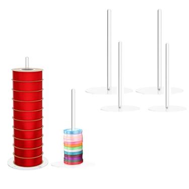 Imagem de Suporte de armazenamento de fita, pacote com 4 fitas de acrílico transparente para costura, artesanato, malha, guirlanda, rolo de crochê, florista, arte, embrulho, presente (altura 24 cm e 38 cm)