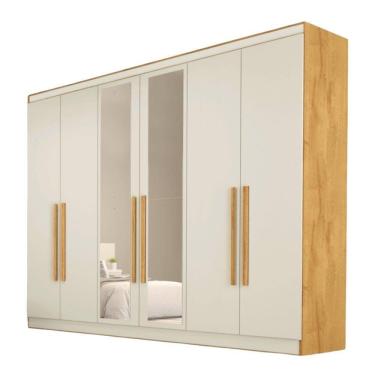 Imagem de Guarda Roupa Oslo 6 Portas 4 Gavetas 100% Mdf Espelhado Peroba-off White