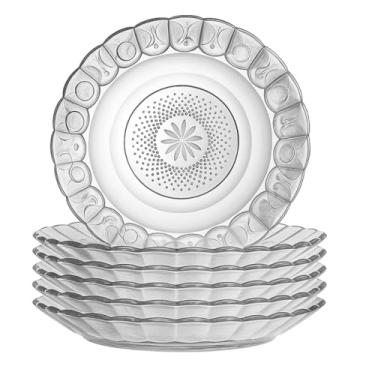 Imagem de Pratos de Vidro Egípcio Estrela Transparente – 21,5 cm, Vidro Temperado, Design Artesanal e Sofisticado, Ideal para Mesa Posta e Decoração 5 unidades