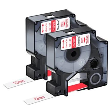 Imagem de NineLeaf Pacote com 2 refil de fita vermelha sobre branco compatível com fitas Dymo D1 45015 S0720550 1/5.1 cm 12 mm x 23' 7m use in LabelManager PnP 160 260P 210D 280 360D 420P 450 450D ColorPop