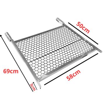 Imagem de Grelha Moeda em Inox Tamanho 58Lx50P para Churrasqueira Pré Moldada, Alvenaria e Portátil - Reforçada com Cabos Térmicos Ideal para Carne, Legumes e Paes