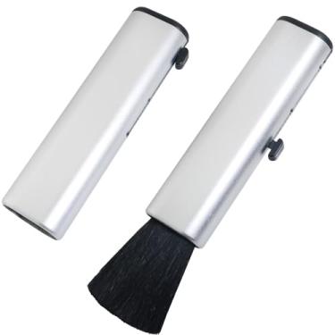 Imagem de LUORNG Conjunto de 2 pincéis telescópicos portáteis para laptop, teclado, câmera, escova de limpeza, suprimentos de pelo de cabra prateado, 2 engrenagens ajustáveis para telefones e CDs de áudio