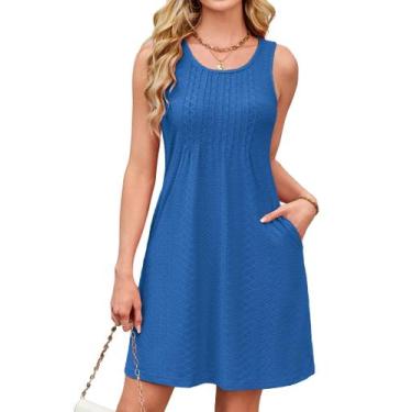 Imagem de Vestido de verão Kikibell sem mangas com bolsos azul royal