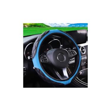 Imagem de Couslcd Capa de volante de couro de carro de 38 cm, acessórios automotivos, elástico, respirável, antiderrapante, protetor de roda macio para homens e mulheres, adequado para SUVs, caminhões, veículos
