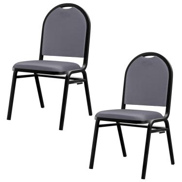 Imagem de Kit 2 Cadeiras Hoteleiras Auditório Empilhável Sintético M23 Cinza - Mpozenato