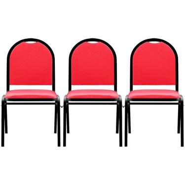 Imagem de Kit 3 Cadeiras Hoteleiras Auditório Empilhável Sintético M23 Vermelho - Mpozenato