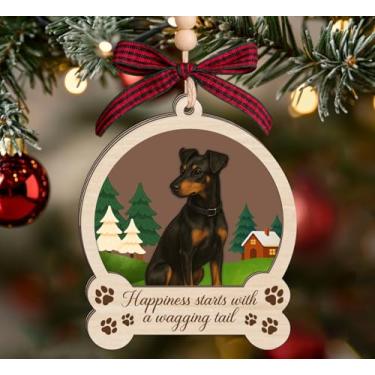 Imagem de Enfeite de Natal de madeira Pinscher alemão - Lembrança de cachorro de 3 camadas - Presente memorial de animal de estimação para amantes de cães - Decoração de Feliz Natal - Enfeite de madeira de 7,5