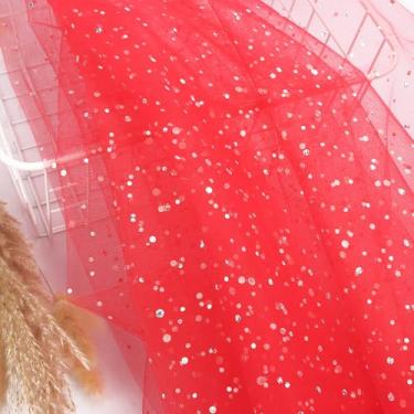 Imagem de HAVII 149,9 cm x 5 jardas de tule vermelho glitter rolo parafuso lantejoulas tule tecido de malha para saias tutu vestido costura faça você mesmo artesanato aniversário festa casamento decoração