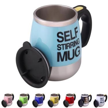 Imagem de Caneca automisturável de aço inoxidável para café, chocolate quente, chá, copo de leite para viagens, cozinha, escritório, casa, 450 ml, melhor presente para seus entes queridos (azul claro)