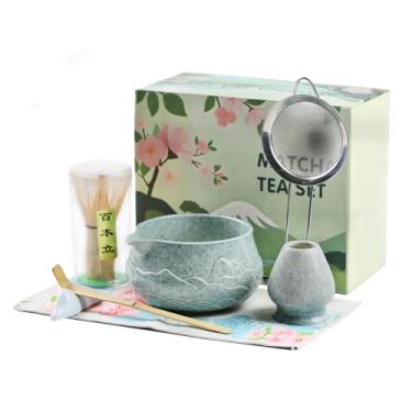 Imagem de SEEYAURO Conjunto de batedor Matcha - Conjunto de 7 peças japonesas Matcha com tigela Matcha, batedor de bambu, suporte de batedor, colher, toalha e peneira - perfeito para cerimônias de chá e amantes