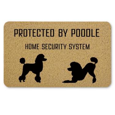 Imagem de Qnhij Tapetes de boas-vindas de poodle preto para porta da frente, tapete de porta engraçado para cães, protegido por poodle, capacho engraçado para varanda externa, entrada interna, tapete de banho