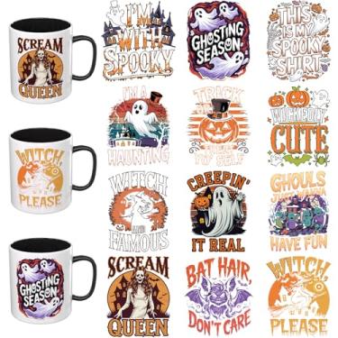 Imagem de Elewins Adesivos UV DTF de Halloween - 12 folhas assustadoras citações de Halloween UV DTF envoltório de copo para canecas de vidro café, decalques DIY para copos, esfregar à prova d'água em