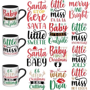 Imagem de Elewins Adesivos DTF UV de Natal - 12 folhas com citações de Natal UV DTF para canecas de vidro de café, decalques DIY para copos, esfregar à prova d'água em transferências para artesanato