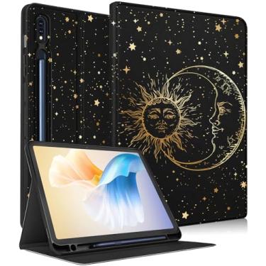 Imagem de Wazzasoft Capa para Samsung Galaxy Tab S9 Plus de 12,4 polegadas 2023 para mulheres e meninas, capa fólio fofa com suporte para lápis, design estético, feminino, kawaii, sol, lua estrelas, capa para
