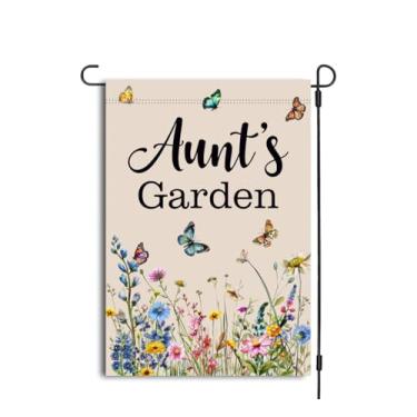 Imagem de Bandeira de jardim da tia - Bandeira de jardim ao ar livre com flores silvestres e borboletas - Decoração de jardim primavera verão - Dia das Mães - Presente de aniversário para tia - Dupla face 30 x