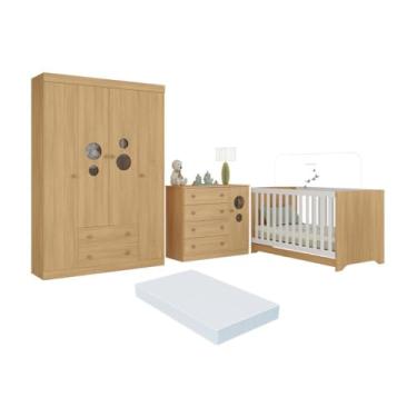 Imagem de Quarto de Bebê Completo Berço Americano 3 em 1 Colchão Pirulito Multimóveis Mp4629 Madeirado